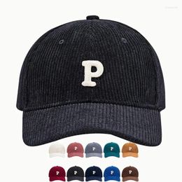 Ball Caps Fashion Corduroy Baseball Cap Ladies Letter P Snapback Hat Women Men Adjustable Casual Hip Hop Hats 2024 Couple