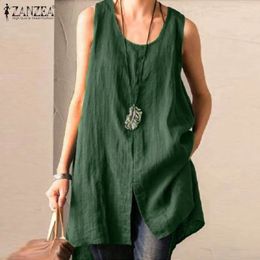 Summer Sleeveless Split Tanks Tops ZANZEA Women Cotton Linen Blouse Vintage Solid Party Shirt Female Blusas Tunic Tops Tee 240126