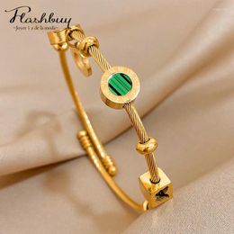 Bangle Flashbuy 316L Stainless Steel Butterfly Malachite Roman Letters Charm Bangles Bracelets For Women Gold Colour Waterproof Jewellery