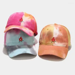 Ball Caps Women Men Harajuku Gradient Tie Dye Print Baseball Cap Camp Fire Embroidered Hip Hop Street Dance Outdoor Snapback Hat