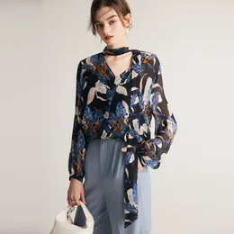 Women's T Shirts Silk Shirt Female Two-piece Spring And Summer Slightly Transparent Printing French Chiffon Mulberry Long-sleeved