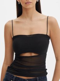 Women's Tanks Women Sexy Sheer Mesh Camis Tops Cutout See Though Spaghetti Strap Top Slim Fit Crop Camisole Vests Y2k Party Clubwear