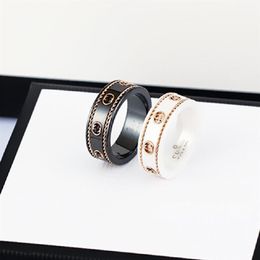 Ceramic band ring double letter Jewellery for women mens black and white gold bilateral hollow G rings fashion online celebrity coup263m