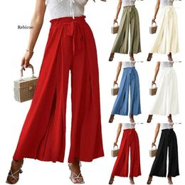 Women's Pants Casual Bow Sashes Folds Solid Spring Summer 2024 Streetwear Drawstring High Waist Loose Long Wide Leg Women Clothing