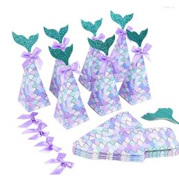 Gift Wrap 10pcs Little Mermaid Party Candy Boxes Tail Cookie Gifts Packing Paper Bags For Under The Sea Birthday Baby Shower Favor