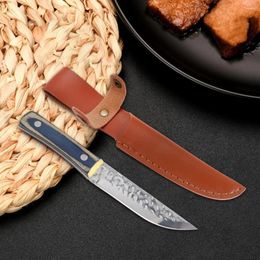 Knives Jaswehome 1/2pcs Steak Knife Leather Sheath High Carbon 3cr13Steel Bule Pakka Wood Utility Outdoor Vegetable