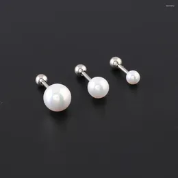 Stud Earrings Alisouy 2 Pieces 4/6/8mm Steel Titanium Pearl Ball Screw Women Simple Beauty Screw-back For