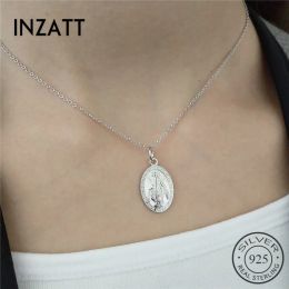 Necklaces INZATT Gothic Religion Holy Mother Maria Pendant Necklace 925 Sterling Silver Fashion Jewellery Gold Colour For Women Party Gift