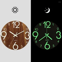 Wall Clocks Luminous Clock 12 Inch Wooden Silent Non-Ticking Kitchen With Night Lights For Indoor/Outdoor Living Room Bed