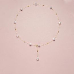 Necklaces XF800 Real 18K Gold Natural Pearl Necklace Au750 Chocker Fine Jewelry Round Party Gift For Women White X536