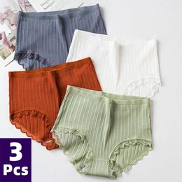 Women's Panties 3PCS Cotton Comfotable Seamless High-Rise Solid Lace Briefs Underwear Sexy Plus Size Lingerie