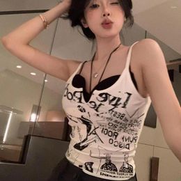 Women's Tanks American Style Printed Camisole Summer Girl Casual High Street Sexy Short Tops Sleeveless T-shirt Women Female Clothes