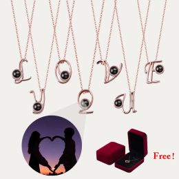 Necklaces S925 Custom Letter Necklace Projection Color Photo Pendant For Lover Gifts 2022 Fashion Romantic Wedding Jewelry With Gift Box