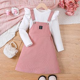 Clothing Sets 2 Pcs Kids Casual Dress For Girls Clothes 2024 Autumn Children Fashion Long Sleeve White Knitted Tops Strap Skirt 5-14Y