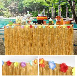 Table Skirt Tropical Hawaiian Plastic Luau Flower Grass Beach Wedding Party Garden Decor Summer Supplies Tablecloth