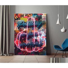 Paintings Abstract Street Art Middle Finger Canvas Painting Vintage Iti Posters And Print Wall Picture For Living Room Home Drop Deliv Dhe2D