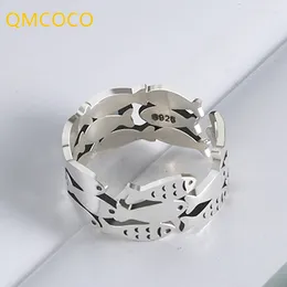 Cluster Rings QMCOCO Silver Colour Multilayer Fish Punk Wide For Women Christmas Gifts Adjustable Open Ring Girl Trendy Jewellery