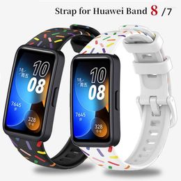 Watch Bands Rainbow Silicone Strap For Huawei Band 8 7 Smartwatch Replacement Wristband Bracelet Print Pulseira