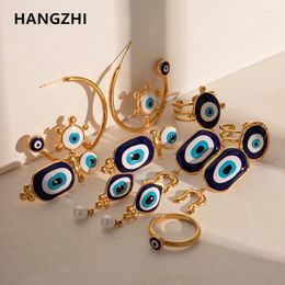 Dangle Earrings HangZhi Devil's Eye Drop Earring Blue Stainless Steel Irregular Gold Color Bohemian Vintage Pendant Jewelry For Women In