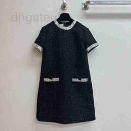 Basic & Casual Dresses designer brand Shenzhen~24 Early Spring New Product Small Fragrant Wind Coarse Tweed Waist Sequin Black Dress CVA7