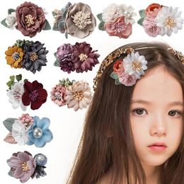 Hair Accessories 3Pcs Kids Baby Girls Floral Clips Set Artificial Flower Fully Lined Alligator Clip Hairpins Toddler Teens Boutique