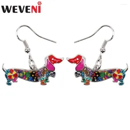 Dangle Earrings WEVENI Enamel Alloy Colourful Dachshund Dog Drop Big Long Cute Animal Jewellery For Ladies Girls Women Accessories