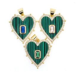 Pendant Necklaces Natural Chalchite Heart Charms Colourful Rectangle Zircon Gold Plated Couple Necklace Jewellery Accessories For Women