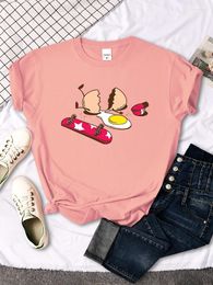 Women's T Shirts Short Sleeve Tops Funny Broken Egg And Skateboard Woman Tshirt Korean Style Hip Hop T-Shirt For Women Harajuku Casual