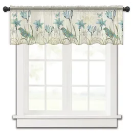 Curtain Flower Retro Tulip Plant Small Window Valance Sheer Short Bedroom Home Decor Voile Drapes