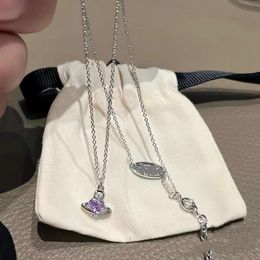 Planet Necklace Designer Necklace for Woman VivienenWestwoods Luxury Jewelry Viviane Westwood Necklace Empress Dowager Xi Mini Saturn Four Claw Silver Purple Zir