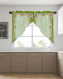 Curtain Easter Egg Ears Green Plaid Window For Living Room Home Decor Drapes Kitchen Decoration Triangular