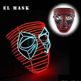 Party Masks Masks Night Glowing El Wire Mask Japanese Cosplay Light Up Dance Dj Club Decor Neon Led For Halloween Christmas Drop Deliv Dh2B0