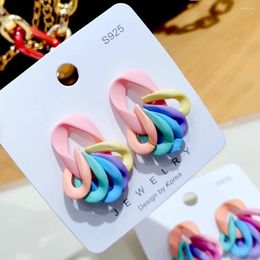 Stud Earrings Colourful Acrylic Contrast Ear Nails Advanced Geometric Fashion Circle 2024 Eardrop Jewellery Party Gift