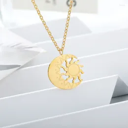 Pendant Necklaces Moon Sun Pendants Necklace For Women Girls Aesthetic Vintage Gold Colour Chain Stainless Steel Collar Jewellery Wedding Gift