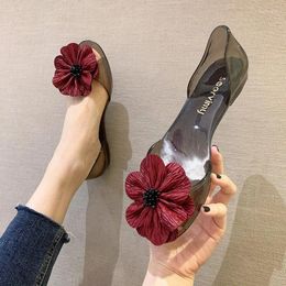 Sandals Women 2024 Summer Fashion Sweet Beach Transparent Flower Shoes Female Outside Light Flat Soft Zapatos Mujer