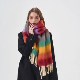 Tassel Scarf Colourful Rainbow Mohair Striped Fashion Couple Neckband Kawaii Winter Warm Thickened Cashmere Scarf Accessories