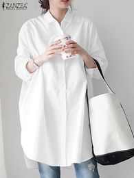 Spring Elegant Long Flare Sleeve Blouse ZANZEA Stylish Women Buttons Down Long Shirt Loose Tunic Tops Casual Solid Blusas 7 240126