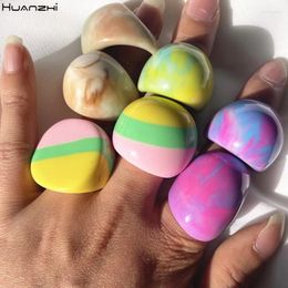 Cluster Rings HUANZHI 2024 Resin Candy Colorful Mixed Color Geometric Oval Round Minimalist For Women Girls Travel Summer Jewelry