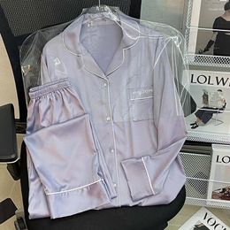 Women's Sleepwear Fashion Pajamas For Women Purple Cardigan Silky Long Sleeved Pants Satin Home Clothing Cozy Homewear Spring Summer Pjs