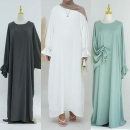 Ethnic Clothing Modest Casual Dress Muslim Women Islamic Abaya Wrinkle Polyester Flower Sleeve Lady Kebaya Long Dresses Kaftans Robe Femme