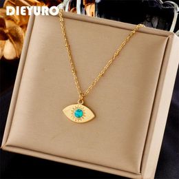 Pendant Necklaces DIEYURO 316L Stainless Steel Eye Shape Blue Stone Necklace For Women Classic Retro Girls Clavicle Chain Jewelry Gifts