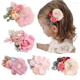 Hair Accessories Ncmama 3'' Baby Artificial Flower Clips Sweet Girls Floral Mesh Rose Pearl Hairpins Barrette Hairgrips