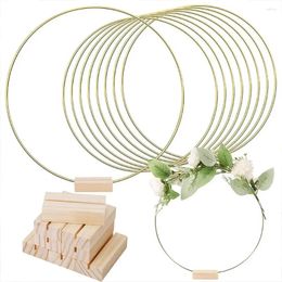 Party Decoration 10pcs 12 Inch Round Metal Hoop Centrepiece With Wooden Stand Decorative Props For Crafts Diy Wedding Event Decor Supplies