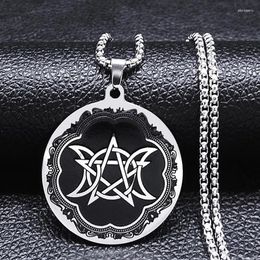 Pendant Necklaces Triple Moon Pentagrams Necklace Stainless Steel Divination Astrology Pagan Jewellery Collares Para Mujer N7756S2