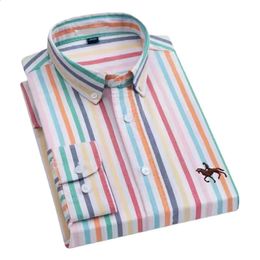 Plus Size 7XL Cotton Oxford Mens Shirts Long Sleeve Embroidered Horse Casual Without Pocket Striped Social Dress Shirt Male 240119