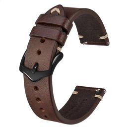 BISONSTRAP Crazy Horse Leather Watch Strap Bands18mm 20mm 22mmfor Smartwatch Galaxy GearBlack Green Brown 240124