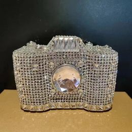 Lady Camera Silver Rhinestones Party Clutch Purse Crystals Evening Bags Handbag Purses Women Bridal Wedding Metal Clutches Bags 240125