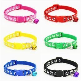 12pcs pack 6 color Winter Adjustable Nylon Pet Small Dog Puppy leashes necklace Cat Collar Tinkle Bell Footprint traction belt244Y