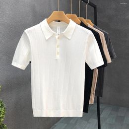 Mens Polos Mens Turn Down Neck Polo Shirt Plus Size Men Fashion Tops Short Sleeve Casual Knitted Sexy Male Shirts Clothing 2024 S13