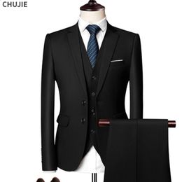 Suits For Men Wedding Blazers Set Elegant 3 Pieces Jackets Vest Pants Luxury Business Formal Full Coats 240127